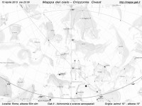 Mappa del cielo del mese di Aprile 2013 - Visuale orizzonte Ovest, mappa in bianco e nero (per la stampa)
