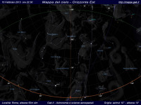 Mappa del cielo del mese di Febbraio 2013 - Visuale orizzonte Est, mappa a colori
