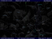 Mappa del cielo del mese di Febbraio 2013 - Visuale orizzonte Zenit, mappa a colori
