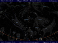Mappa del cielo del mese di Giugno 2013 - Visuale orizzonte Ovest, mappa a colori
