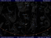 Mappa del cielo del mese di Marzo 2013 - Visuale orizzonte Est, mappa a colori