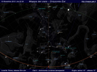 Mappa del cielo del mese di Novembre 2013 - Visuale orizzonte Est, mappa a colori