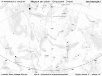 Mappa del cielo del mese di Novembre 2013 - Visuale orizzonte Ovest, mappa in bianco e nero (per la stampa)