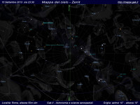 Mappa del cielo del mese di Settembre 2013 - Visuale orizzonte Zenit, mappa a colori