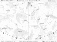 Mappa del cielo del mese di Agosto 2013 Mappa del cielo del mese di Agosto 2013 - Visuale orizzonte Nord, mappa in bianco e nero (per la stampa)