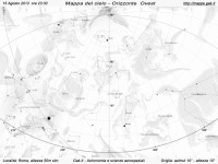 Mappa del cielo del mese di Agosto 2013 Mappa del cielo del mese di Agosto 2013 - Visuale orizzonte Ovest, mappa in bianco e nero (per la stampa)