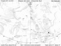 Mappa del cielo del mese di Agosto 2013 Mappa del cielo del mese di Agosto 2013 - Visuale orizzonte Sud, mappa in bianco e nero (per la stampa)