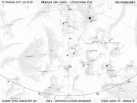 Mappa del cielo del mese di Dicembre 2013 Mappa del cielo del mese di Dicembre 2013 - Visuale orizzonte Est, mappa in bianco e nero (per la stampa)