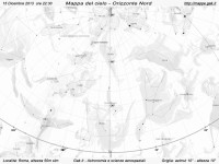 Mappa del cielo del mese di Dicembre 2013 Mappa del cielo del mese di Dicembre 2013 - Visuale orizzonte Nord, mappa in bianco e nero (per la stampa)