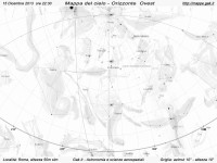 Mappa del cielo del mese di Dicembre 2013 Mappa del cielo del mese di Dicembre 2013 - Visuale orizzonte Ovest, mappa in bianco e nero (per la stampa)