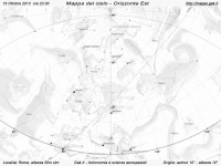 Mappa del cielo del mese di Ottobre 2013 Mappa del cielo del mese di Ottobre 2013 - Visuale orizzonte Est, mappa in bianco e nero (per la stampa)