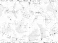 Mappa del cielo del mese di Ottobre 2013 Mappa del cielo del mese di Ottobre 2013 - Visuale orizzonte Nord, mappa in bianco e nero (per la stampa)
